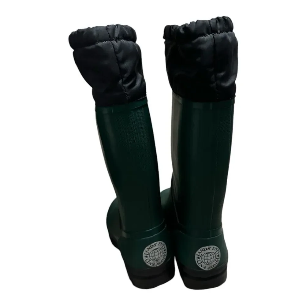 Lands End Hunter Green Lined Snow Rain Boots Sz 3 Youth